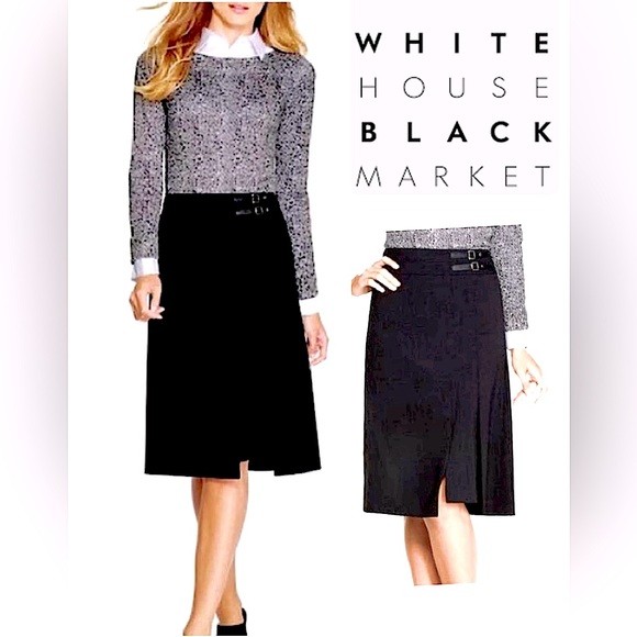 WHBM Black Skirt w/ Side Buckle and Front Slit - Picture 1 of 16